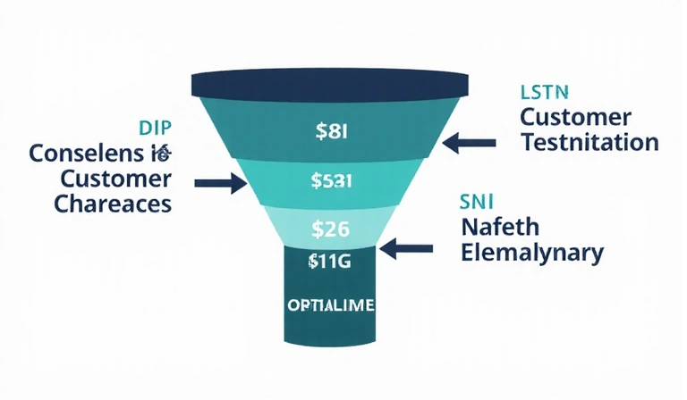 Representación visual de un embudo de ventas con flechas que indican la progresión del cliente, destacando la optimización con datos.