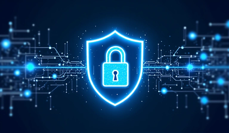 Ilustración de datos fluyendo de forma segura a través de una red digital