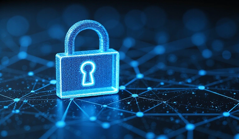 Representación visual de un candado digital y un escudo, simbolizando la seguridad y protección de datos