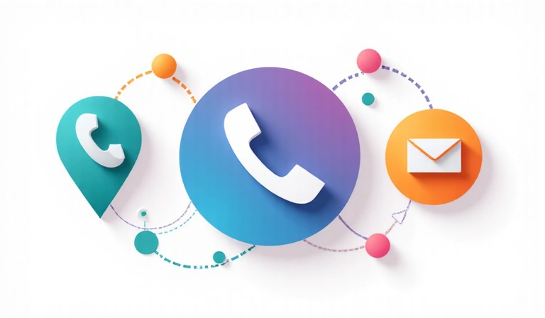 Ilustración de iconos de contacto: mapa, teléfono y email