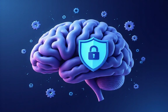 Símbolo de propiedad intelectual con engranajes y un cerebro